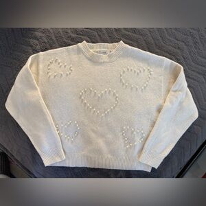 Nordstrom Lush Cream Heart Embellished Sweater